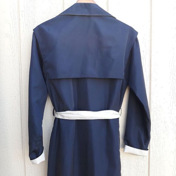 Vtg Trench Rain Coat Long Belted Sailor Back Color Blocked Black Cream Sz 6T - Picture 9 of 13
